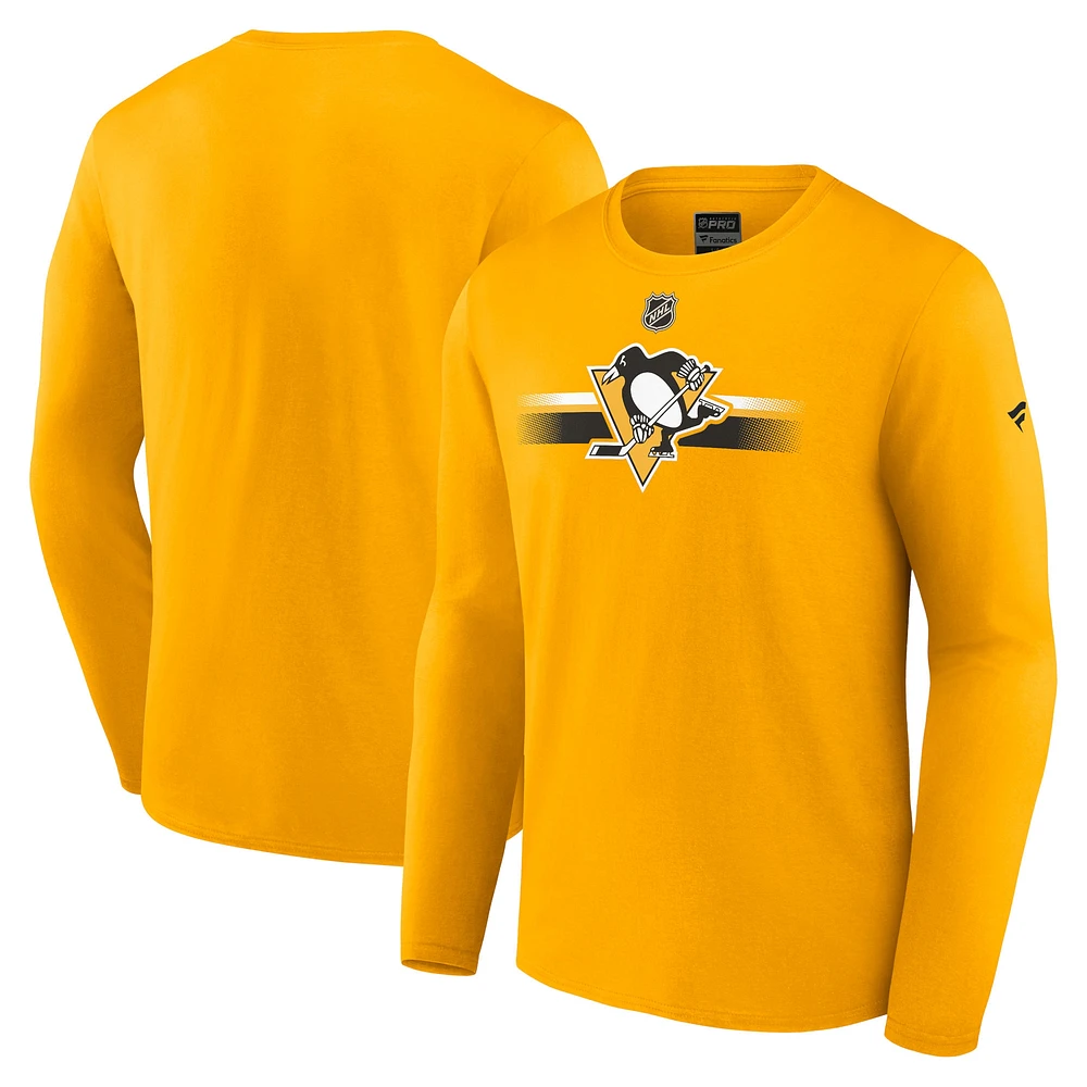 Men's Fanatics  Gold Pittsburgh Penguins Authentic Pro Primary Long Sleeve T-Shirt