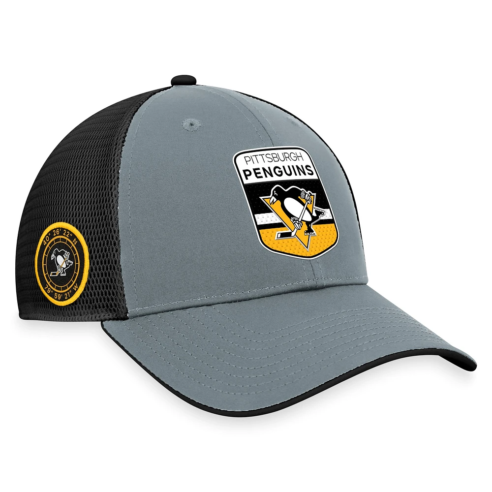 Men's Fanatics  Gray/Black Pittsburgh Penguins Authentic Pro Home Ice Trucker Adjustable Hat