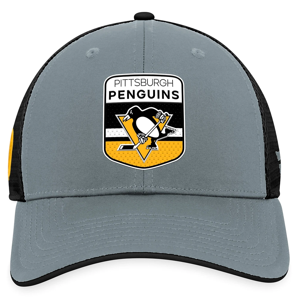 Casquette réglable authentique Pro Home Ice Trucker des Penguins de Pittsburgh Fanatics gris/noir pour hommes