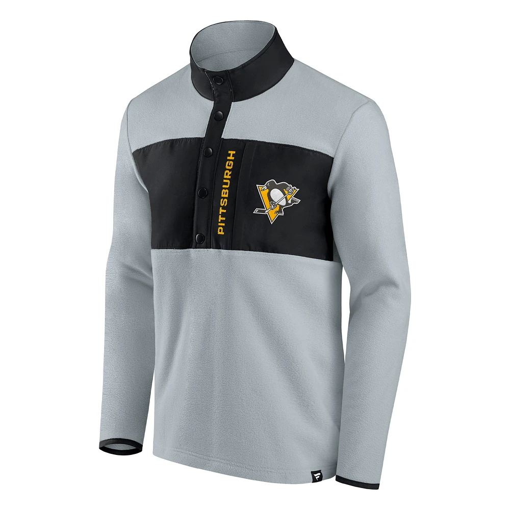 Men's Fanatics Gray/Black Pittsburgh Penguins Hockey Polar Fleece Quarter-Snap Jacket