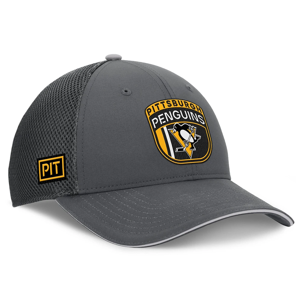 Casquette ajustable authentique Pro Home Ice Trucker des Penguins de Pittsburgh pour hommes Fanatics Grey