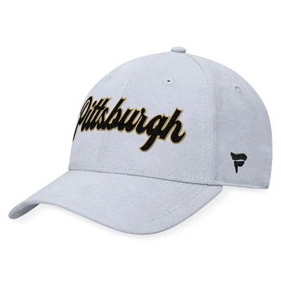 Casquette ajustable en daim vintage gris Pittsburgh Penguins Heritage Fanatics pour hommes