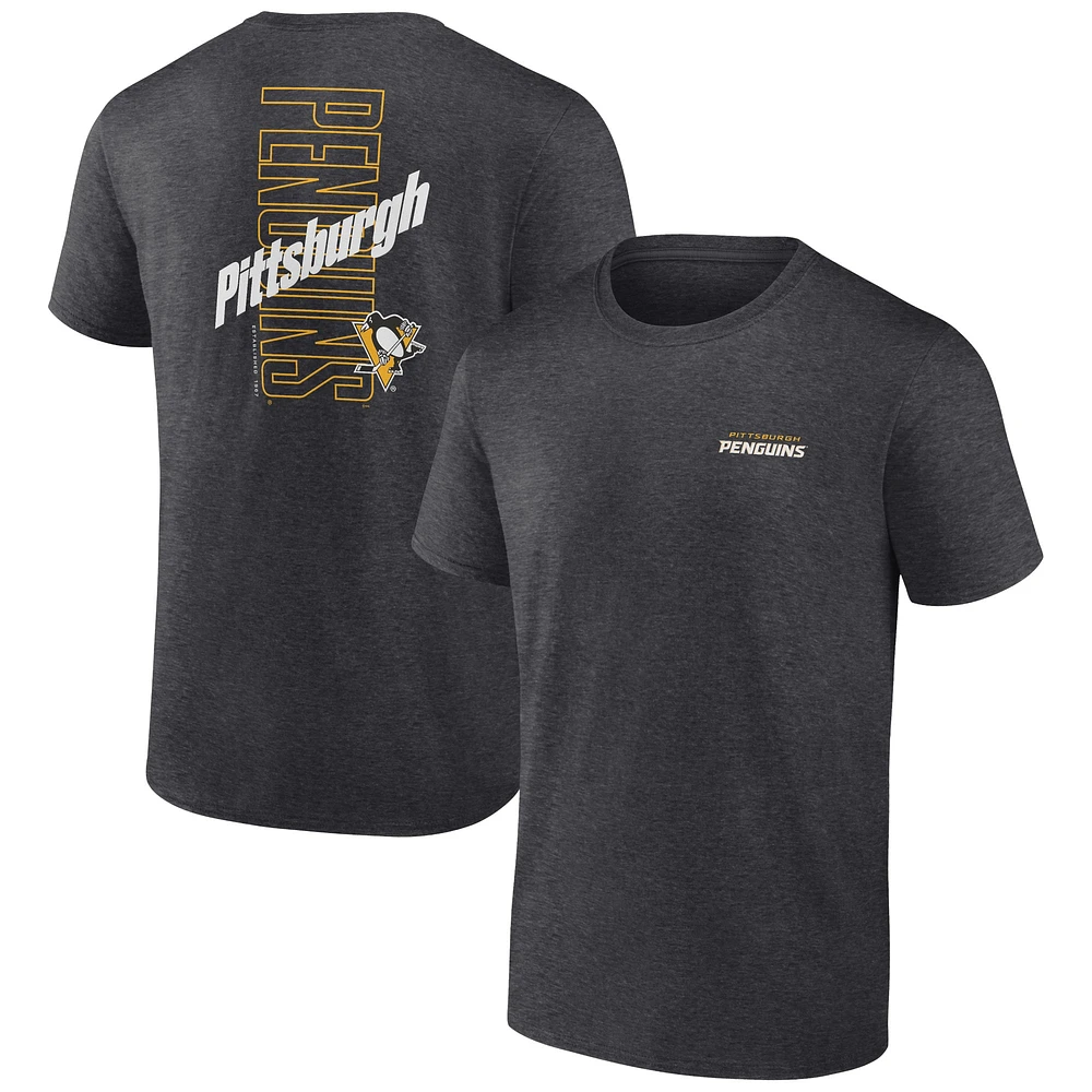 T-shirt Backbone des Penguins de Pittsburgh Fanatics Heather Charcoal pour hommes