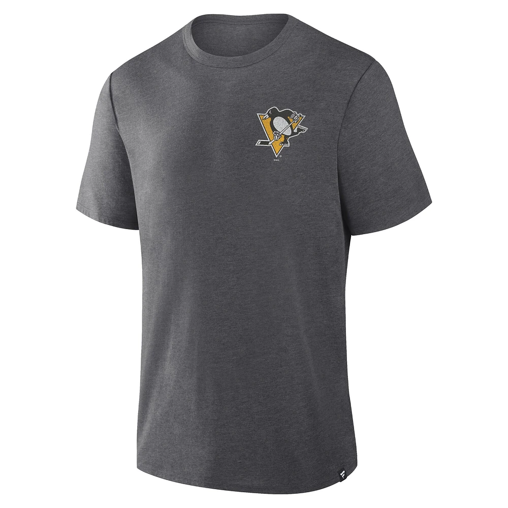 T-shirt tri-blend Fan Lanes des Penguins de Pittsburgh pour hommes, couleur anthracite chiné