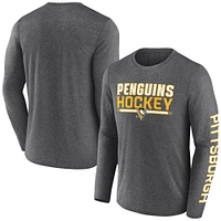 T-shirt synthétique à manches longues emblématique Fanatics Heather Charcoal Pittsburgh Penguins Sweep pour hommes