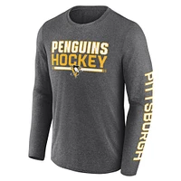 T-shirt synthétique à manches longues emblématique Fanatics Heather Charcoal Pittsburgh Penguins Sweep pour hommes