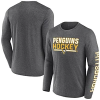 T-shirt synthétique à manches longues emblématique Fanatics Heather Charcoal Pittsburgh Penguins Sweep pour hommes