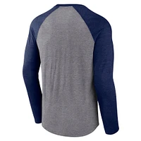 Men's Fanatics Heather Gray/Heather Navy Pittsburgh Penguins Goal Crease Raglan Tri-Blend Long Sleeve T-Shirt
