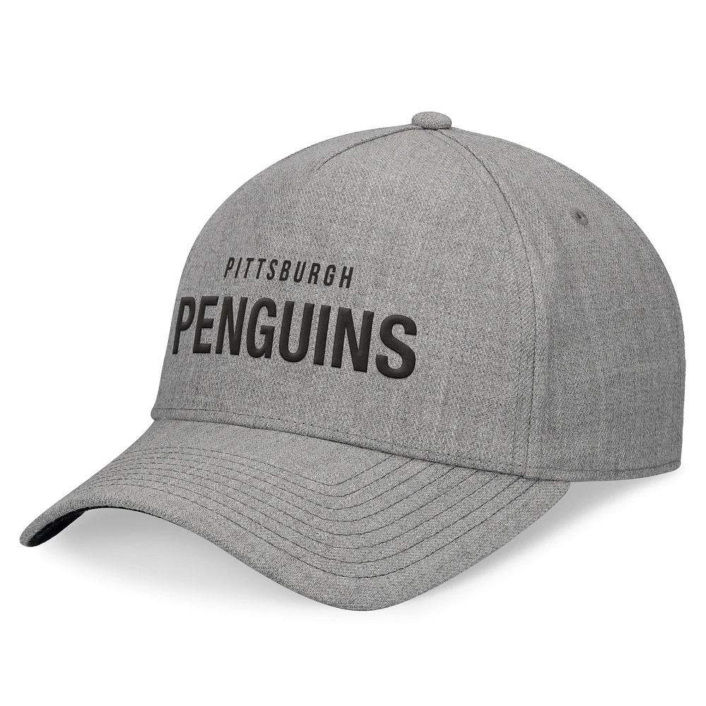 Men's Fanatics Heather Gray Pittsburgh Penguins Elements A-Frame Leather Strapback Hat