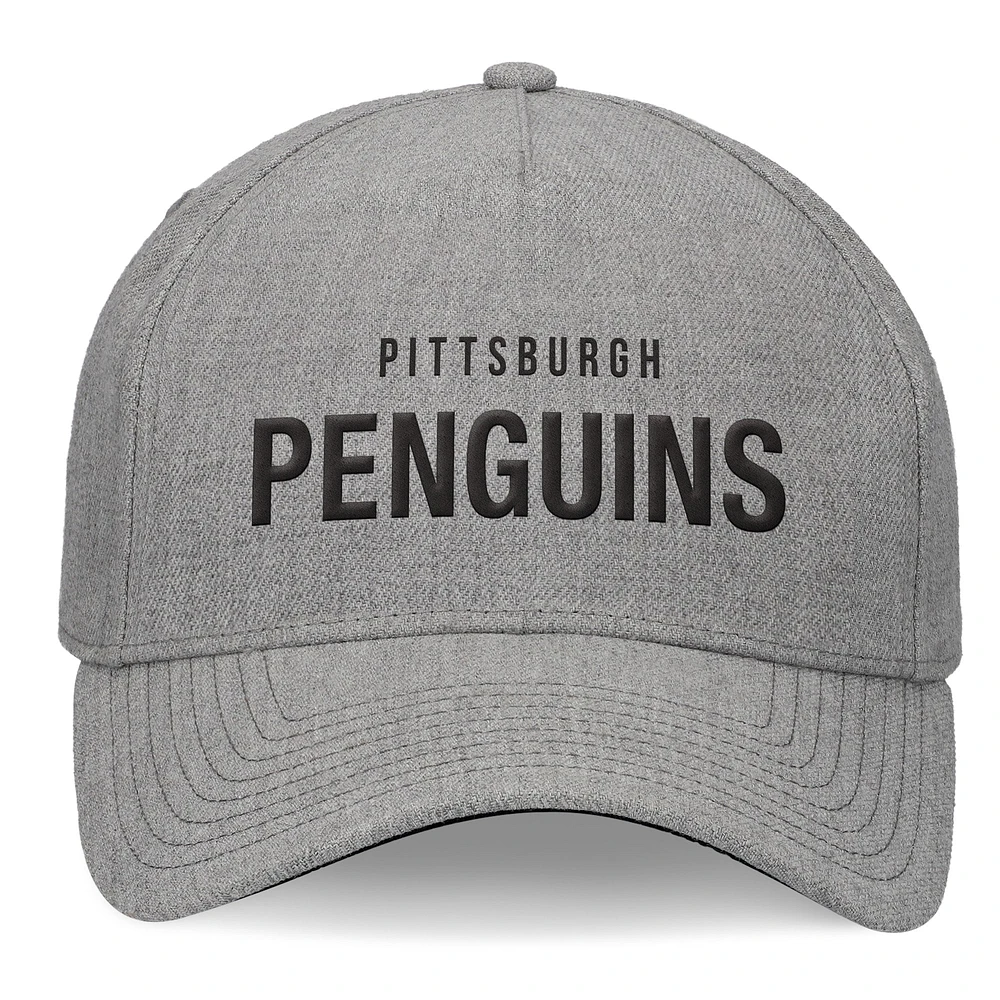 Men's Fanatics Heather Gray Pittsburgh Penguins Elements A-Frame Leather Strapback Hat