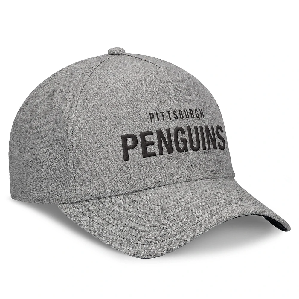 Men's Fanatics Heather Gray Pittsburgh Penguins Elements A-Frame Leather Strapback Hat