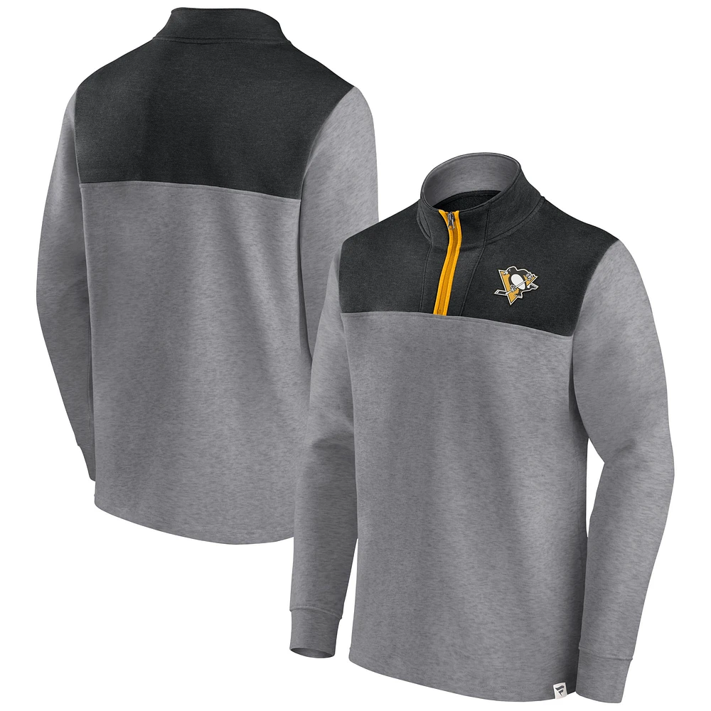 Veste à quart de zip Launch It des Penguins Pittsburgh Fanatics gris chiné pour hommes