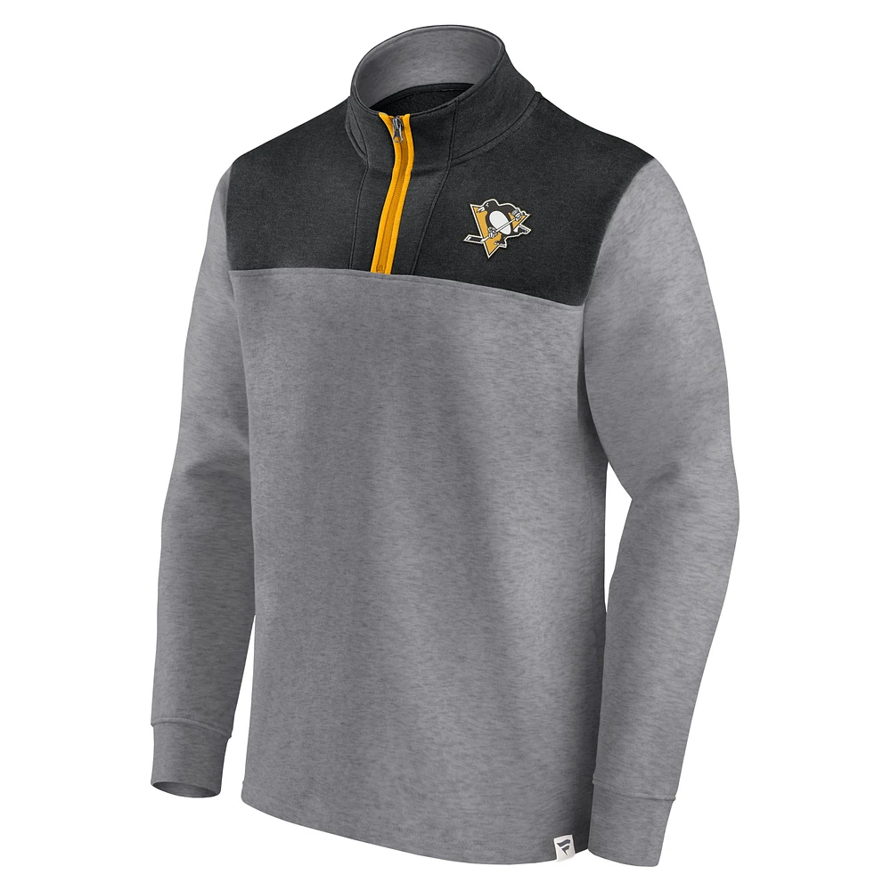 Men's Fanatics Heather Gray Pittsburgh Penguins Launch It Quarter-Zip Jacket