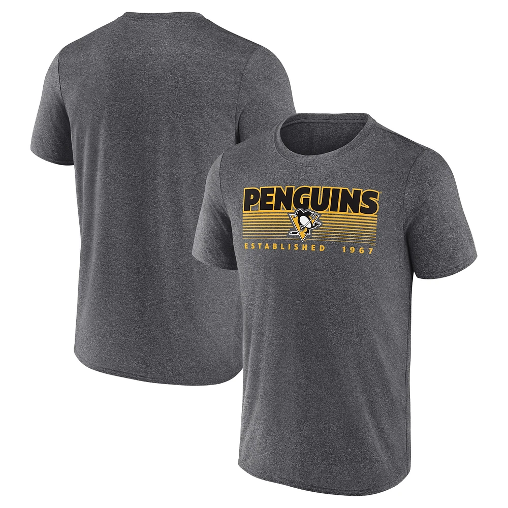 T-shirt de performance Prodigy des Penguins Pittsburgh Fanatics Heathered Charcoal pour hommes