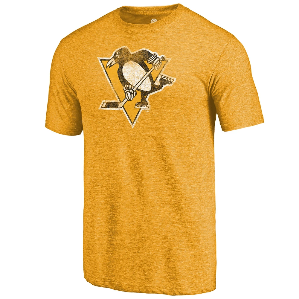 Men's Fanatics Heathered Gold Pittsburgh Penguins Primary Logo Tri-Blend T-Shirt