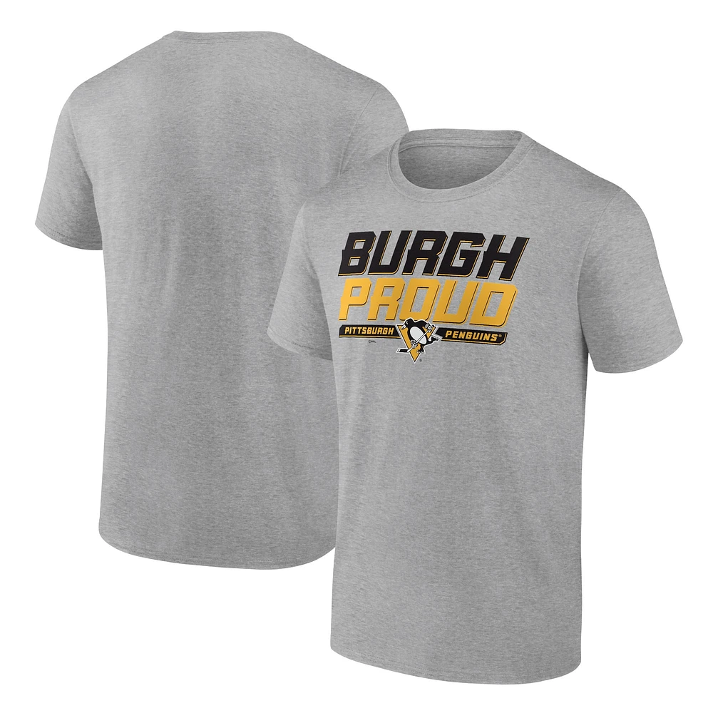 T-shirt Burgh Proud de la collection Hometown des Penguins Pittsburgh, gris chiné, fanatiques pour hommes