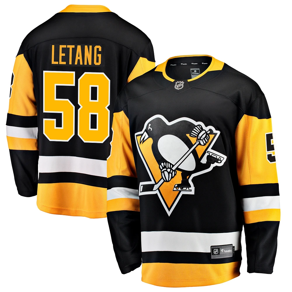 Maillot d'évasion à domicile Fanatics Kris Letang pour hommes, noir, Pittsburgh Penguins