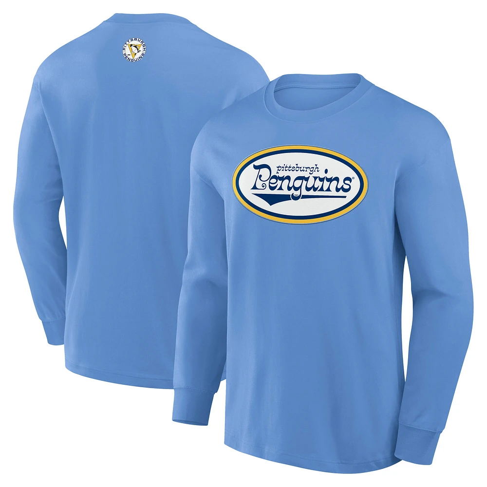T-shirt à manches longues bleu clair Fanatics pour hommes, style rétro des Penguins de Pittsburgh