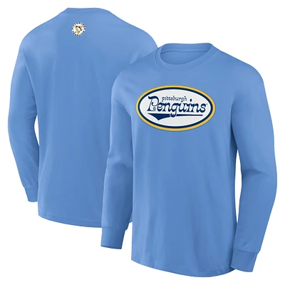 T-shirt à manches longues bleu clair Fanatics pour hommes, style rétro des Penguins de Pittsburgh