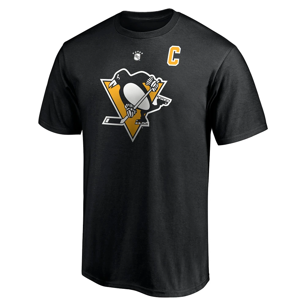 Fanatics pour hommes de marque Mario Lemieux Black Pittsburgh Penguins Authentic Stack Retired Player Name & Number - T-shirt