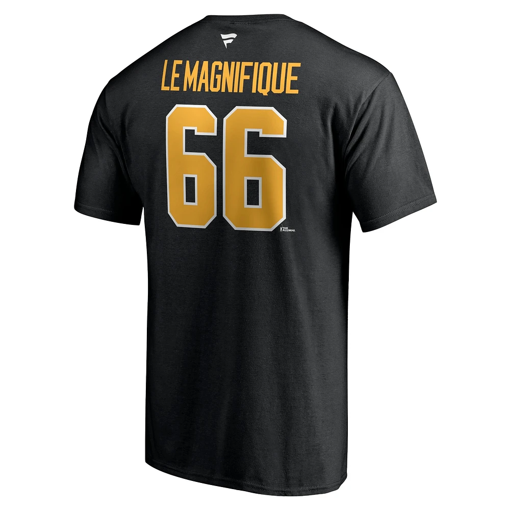 Men's Fanatics Mario Lemieux Black Pittsburgh Penguins Authentic Stack Retired Player Name & Number - T-Shirt