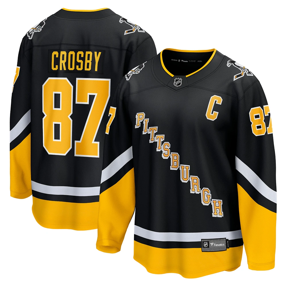 Maillot de joueur alternatif Premier Breakaway des Penguins Pittsburgh 2021/22 Sidney Crosby pour hommes Fanatics Black