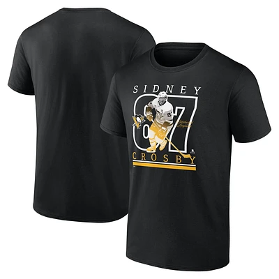 T-shirt authentique avec nom et numéro Stack des Penguins de Pittsburgh pour hommes Fanatics Sidney Crosby noir