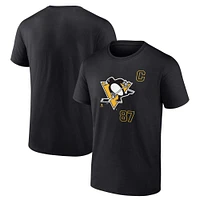 Men's Fanatics Sidney Crosby Black Pittsburgh Penguins Captain Patch Name and Number T-Shirt