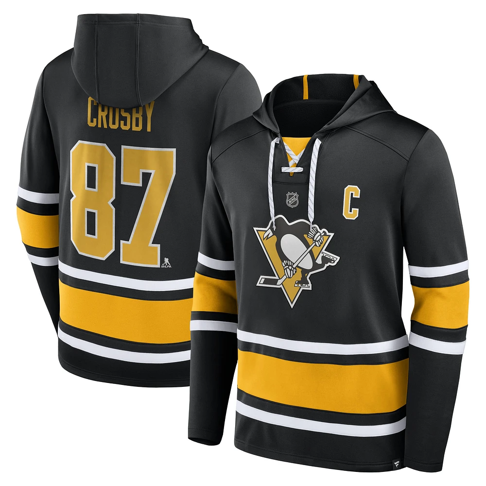 Men's Fanatics Sidney Crosby Black Pittsburgh Penguins Name & Number Lace-Up Pullover Hoodie