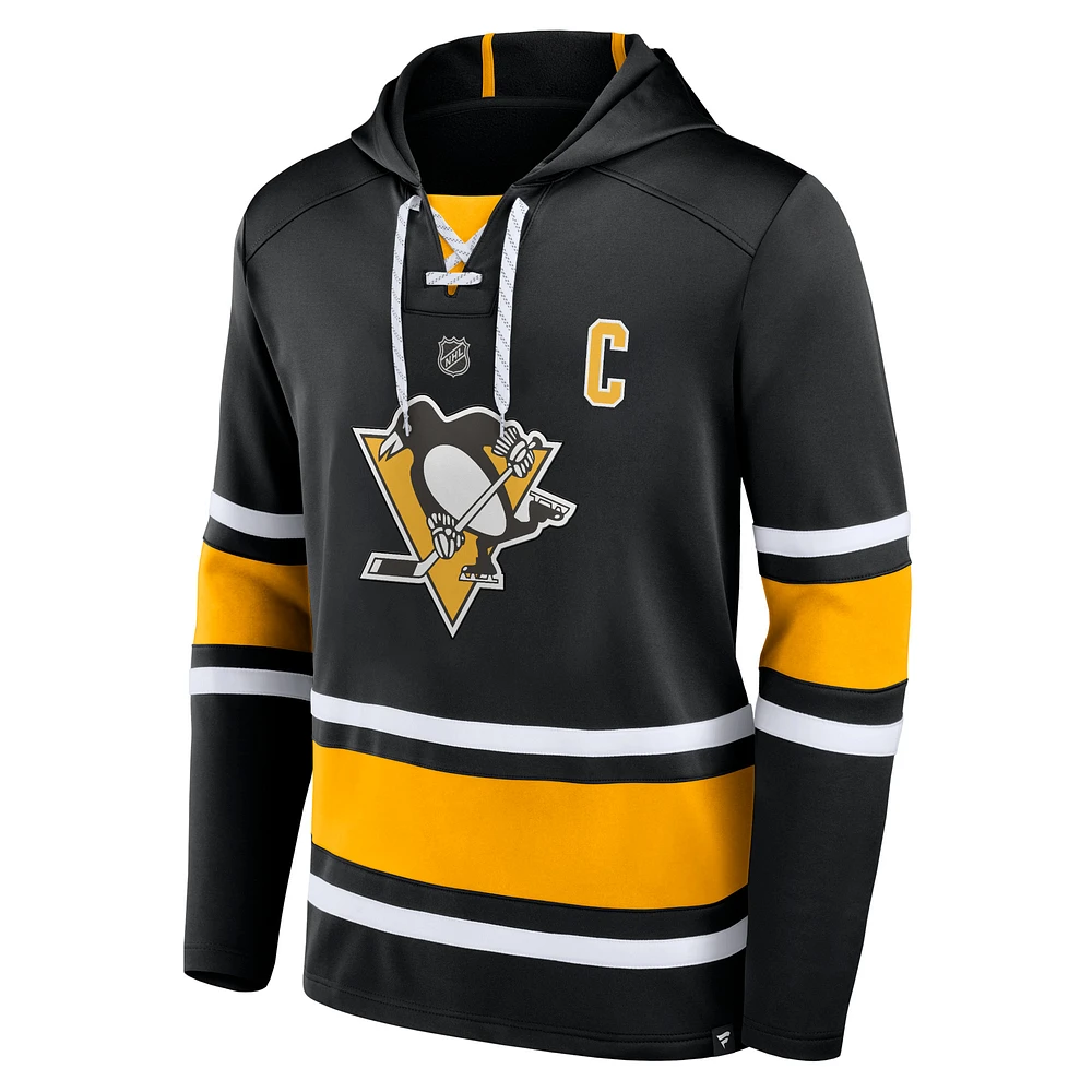 Men's Fanatics Sidney Crosby Black Pittsburgh Penguins Name & Number Lace-Up Pullover Hoodie