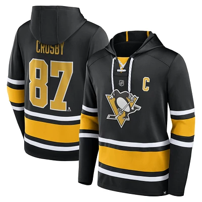 Men's Fanatics Sidney Crosby Black Pittsburgh Penguins Name & Number Lace-Up Pullover Hoodie