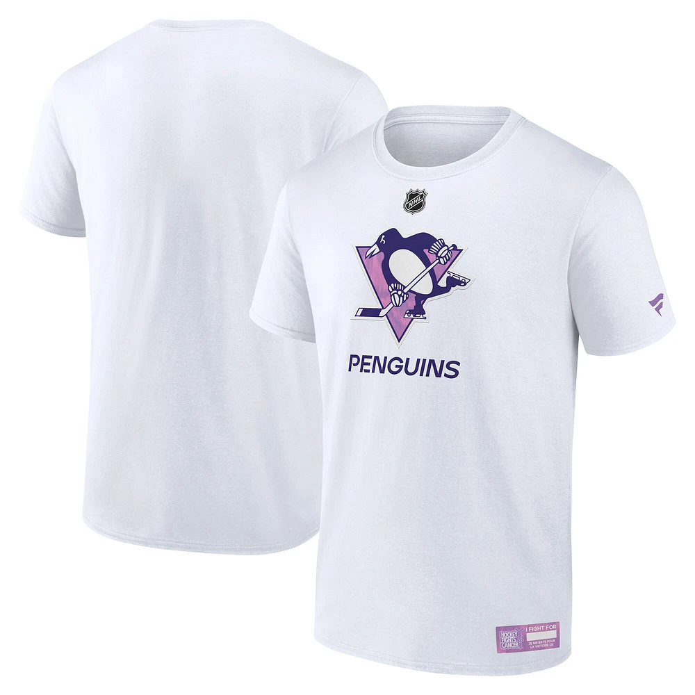 Men's Fanatics White Pittsburgh Penguins 2024 Hockey Fights Cancer T-Shirt