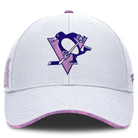 Men's Fanatics White Pittsburgh Penguins Authentic Pro Hockey Fights Cancer Adjustable Hat