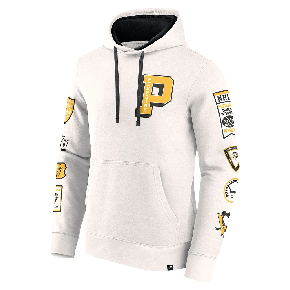 Men's Fanatics White Pittsburgh Penguins Letterman Fleece Pullover Hoodie