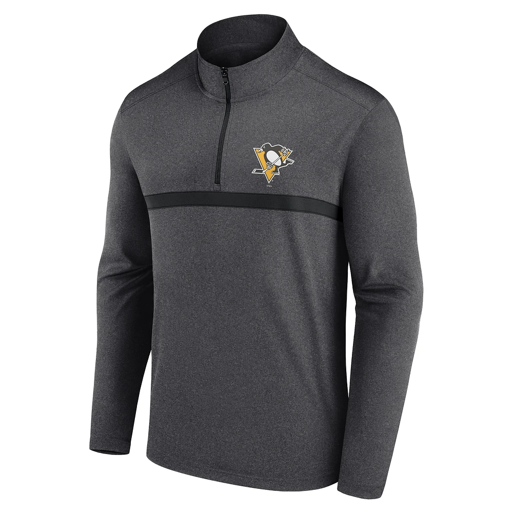 Men's  Heather Charcoal Pittsburgh Penguins Head-to-Head Raglan Quarter-Zip Top