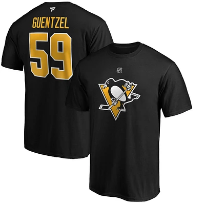 Men's Jake Guentzel Black Pittsburgh Penguins Team Authentic Stack Name & Number T-Shirt