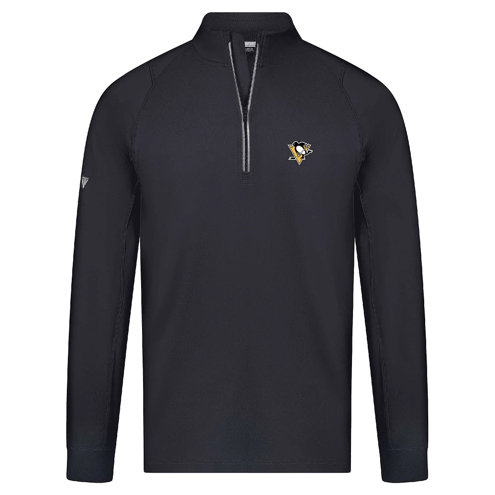 Men's Levelwear Black Pittsburgh Penguins Theory Insignia Core Raglan Quarter-Zip Pullover Top