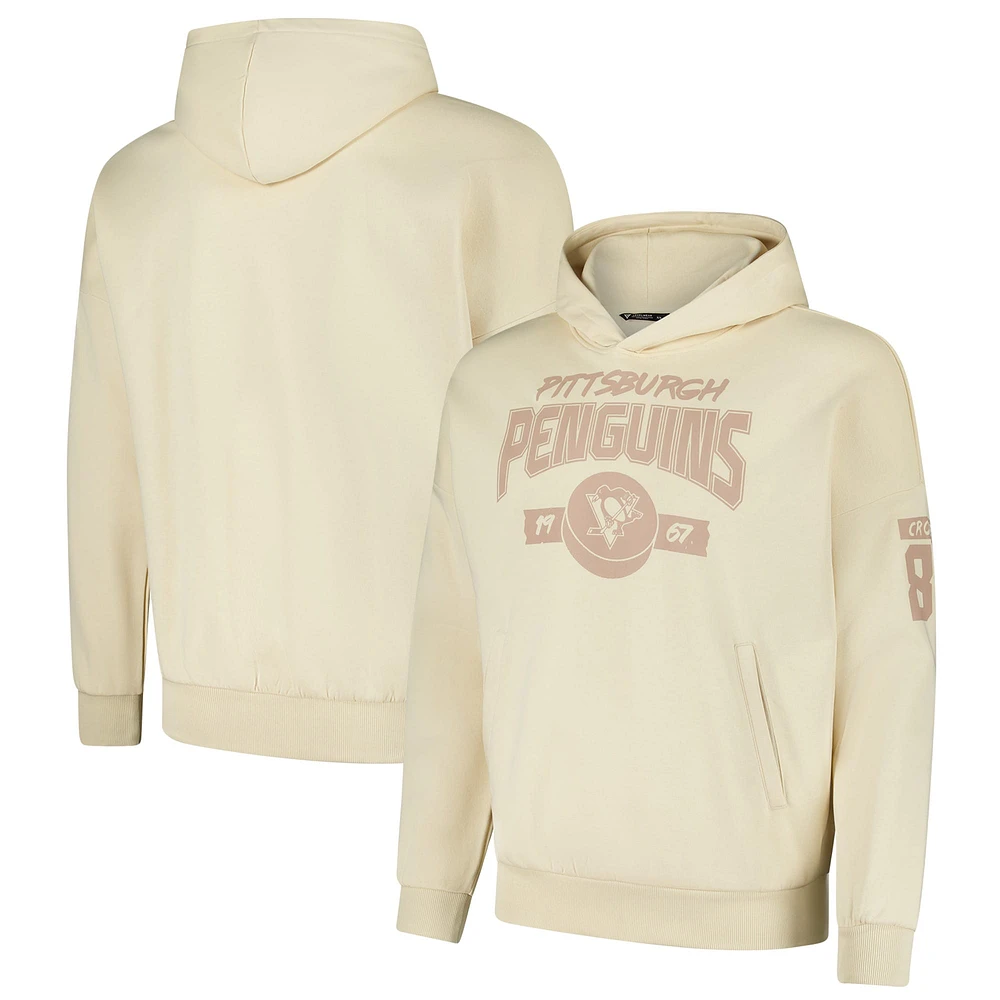 Sweat à capuche surdimensionné pour homme Levelwear Sidney Crosby Khaki Pittsburgh Penguins avec nom et numéro de contact