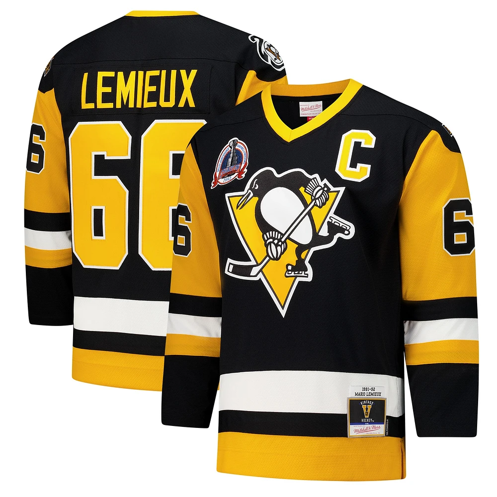 Maillot de jeu puissance Mario Lemieux noir pour homme des Penguins Pittsburgh