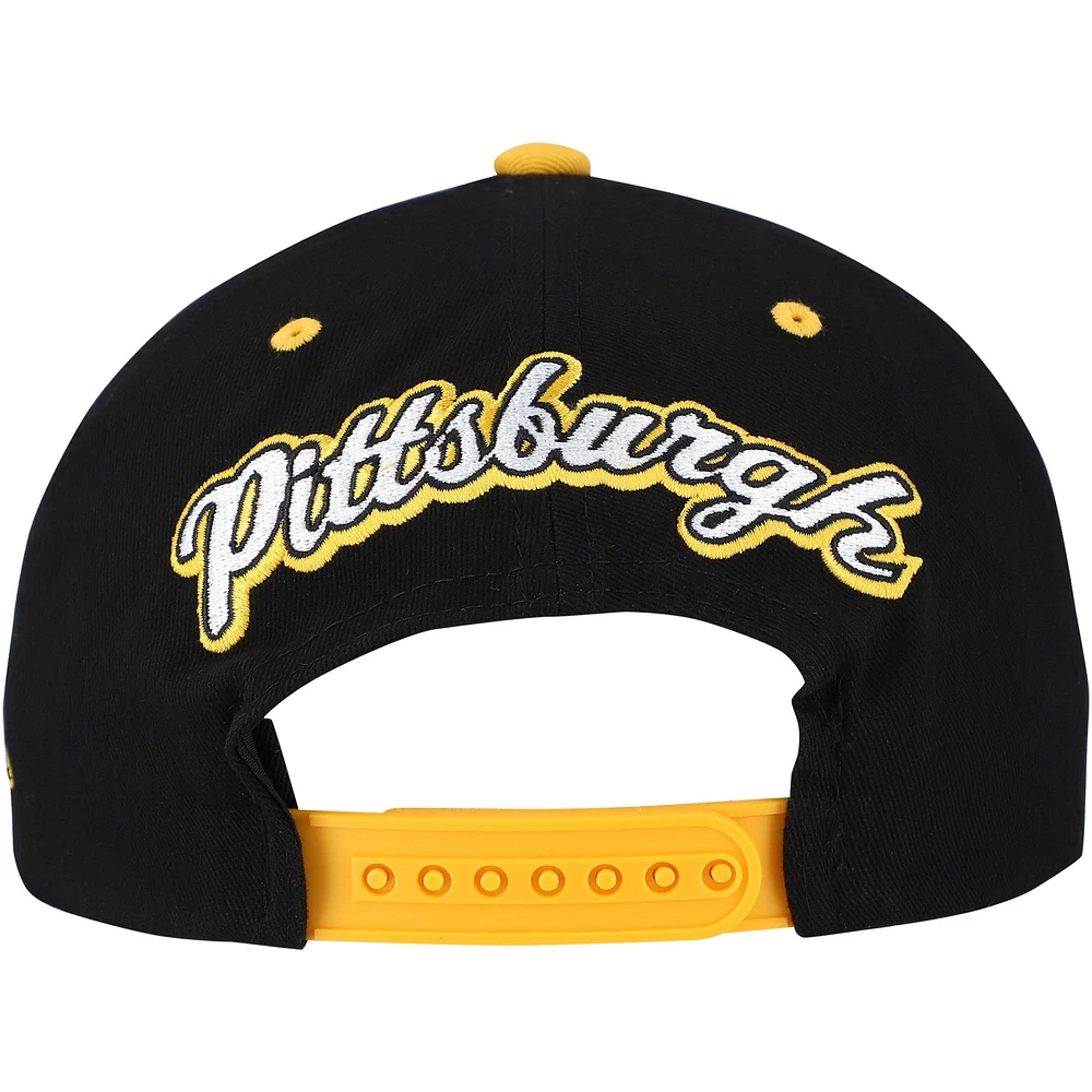 Men's Mitchell & Ness Black/Gold Pittsburgh Penguins Backside Script Two-Tone Pro Crown Adjustable Hat