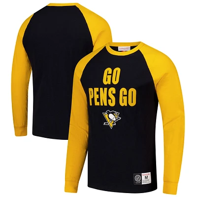 T-shirt à manches longues raglan légendaire noir/or Pittsburgh Penguins de Mitchell & Ness pour homme