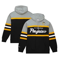 Chandail à capuchon d'entraîneur-chef des Penguins de Pittsburgh noir/gris Mitchell & Ness pour hommes