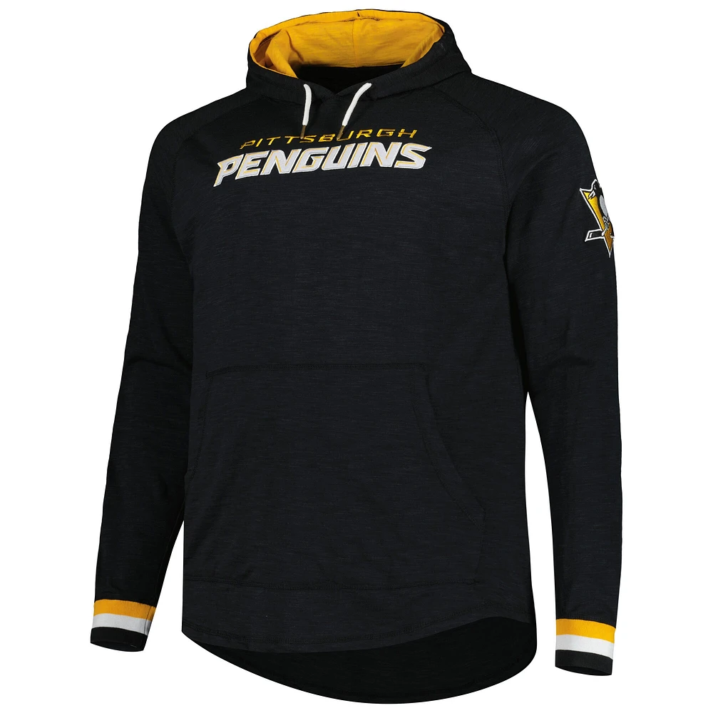 Men's Mitchell & Ness  Black Pittsburgh Penguins Big Tall Legendary Raglan Pullover Hoodie