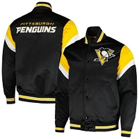 Veste noire à bouton-pression en satin d'épaisseur moyenne Mitchell & Ness pour hommes des Penguins de Pittsburgh