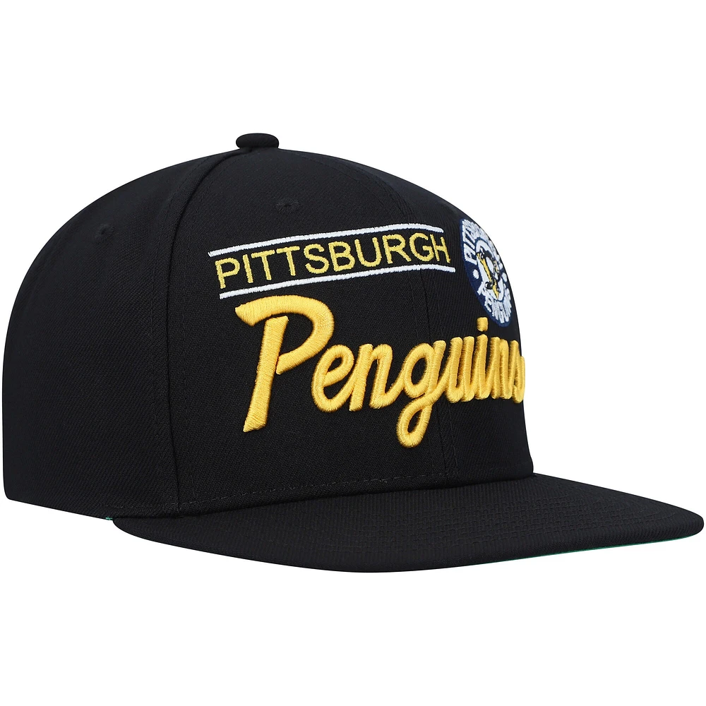 Casquette Mitchell & Ness pour homme noire Pittsburgh Penguins Retro Lock Up Snapback