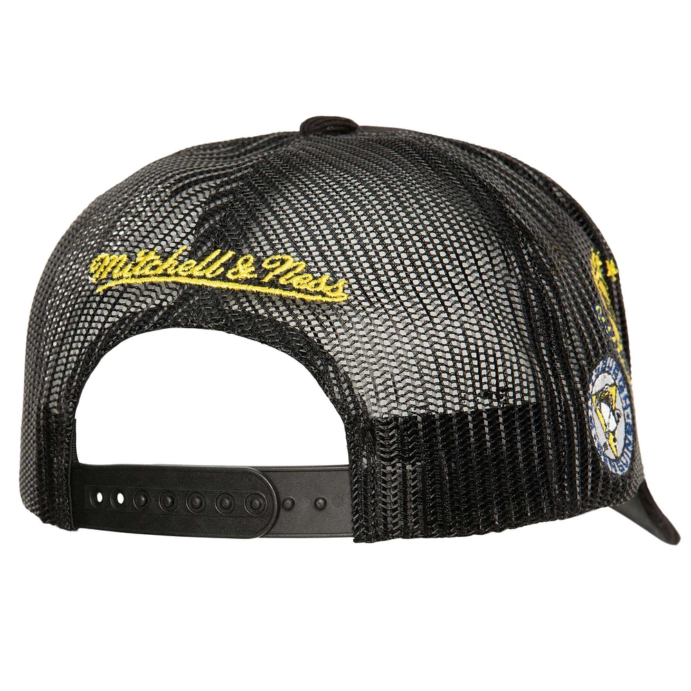 Casquette réglable noire pour hommes des Penguins de Pittsburgh Times Up Classic Script Cord Trucker de Mitchell & Ness