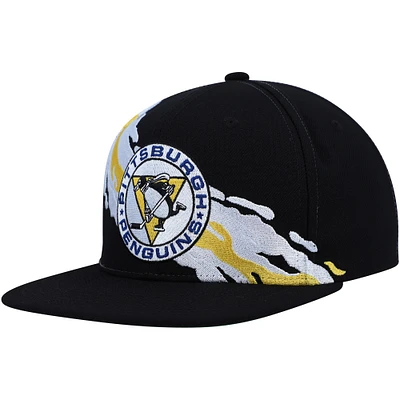 Men's Mitchell & Ness Black Pittsburgh Penguins Vintage Paintbrush Snapback Hat