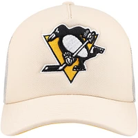 Casquette réglable de camionneur avant en mousse crème Pittsburgh Penguins Mitchell & Ness pour hommes