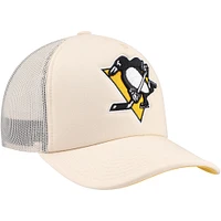 Casquette réglable de camionneur avant en mousse crème Pittsburgh Penguins Mitchell & Ness pour hommes