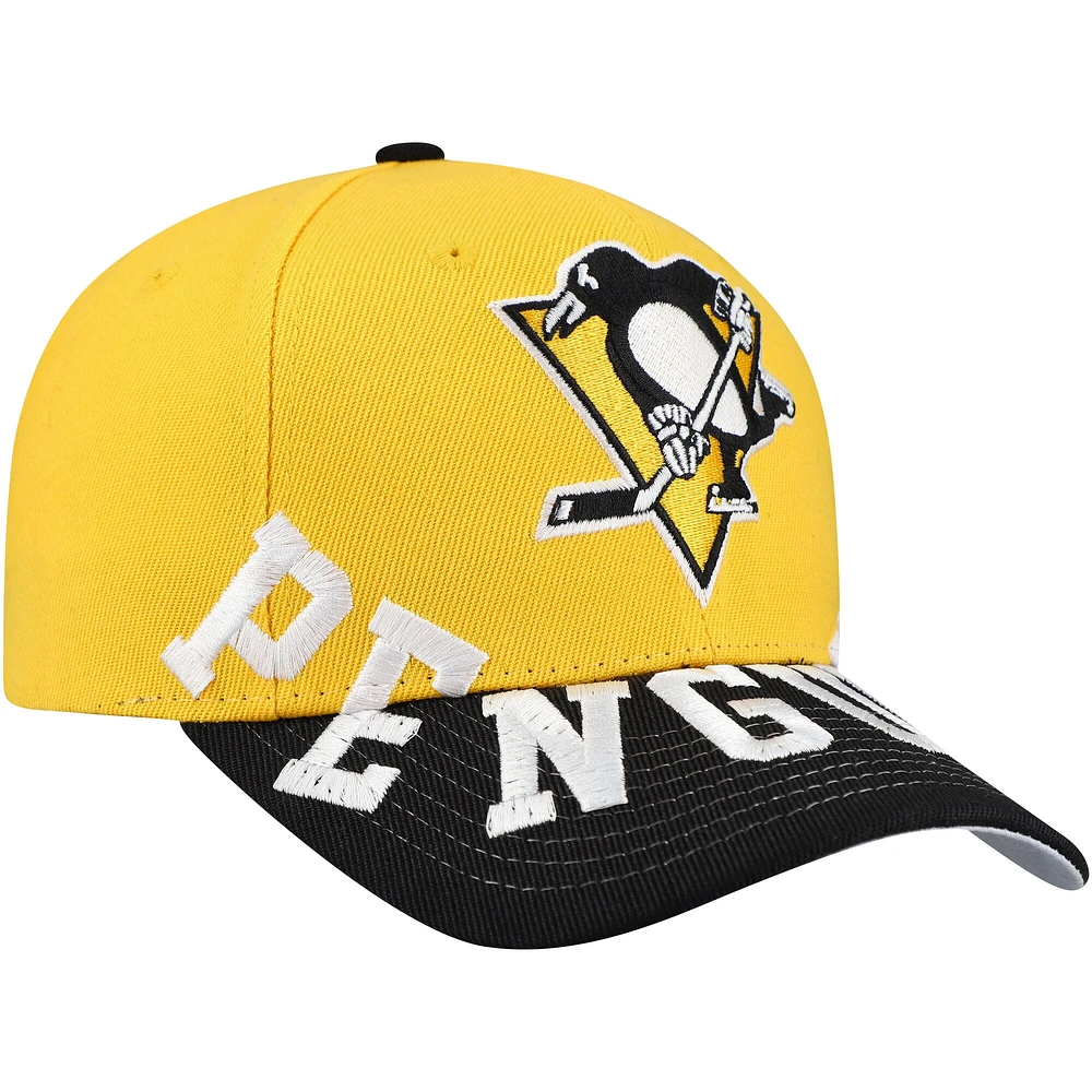 Casquette Snapback bicolore Pro Crown Underarch des Penguins de Pittsburgh pour homme Mitchell & Ness Gold/Black